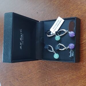 Green & Lavender Jade (8mm) Drop Earrings In 925 Silver